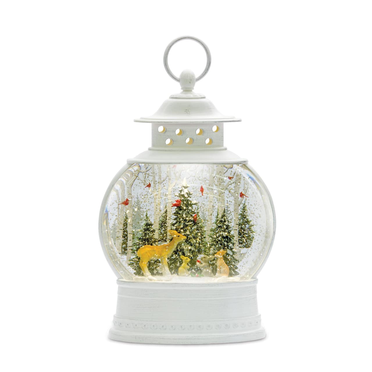 11.5" LED Winter Scene with Deer Snow Globe Lantern